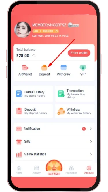 Visit the account section